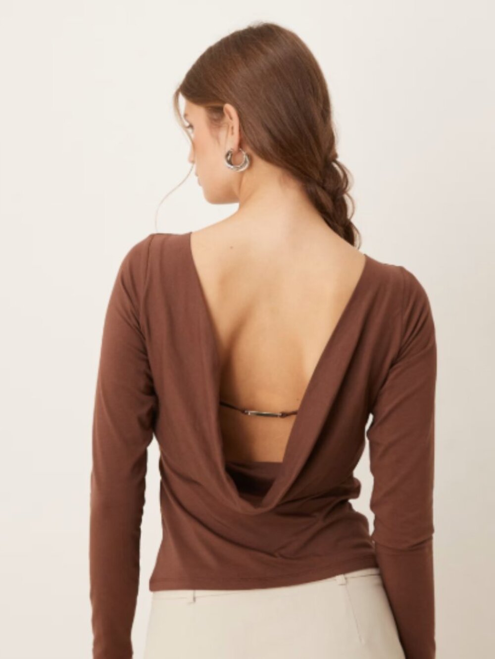 Abercrombie & Fitch Slash Neck Cowl Back Long Sleeve Top Women, Chocolate Brown